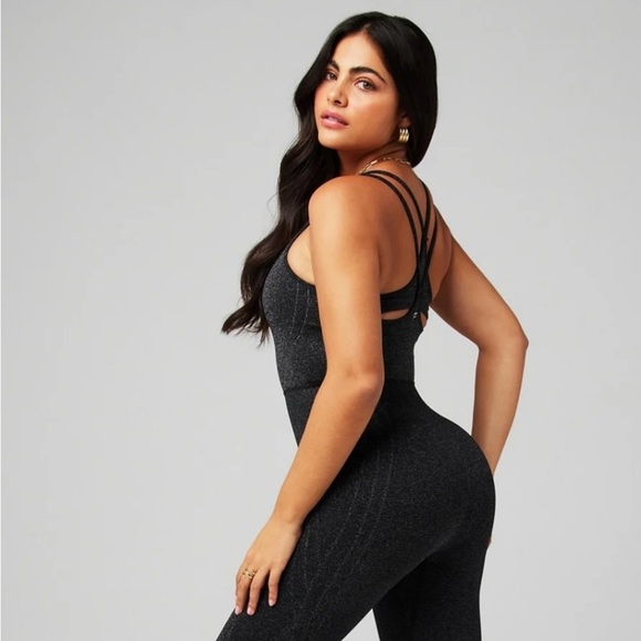 Fabletics Seemless Lurex Jumpsuit Black Sparkle sz LG - Picture 1 of 15